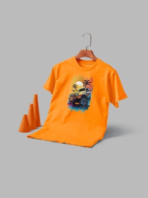 Men's Printed Round Neck Half Sleeve T-Shirt -The Sun and Car