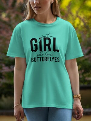 Female Printed Round Neck Half Sleeve T-Shirt-Girl Butterflyes