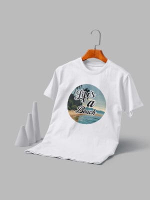 Men's Printed Round Neck Half Sleeve T-Shirt -Lifes a beach