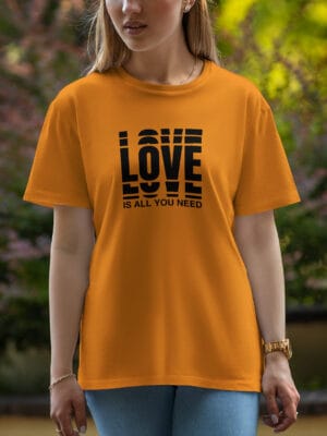 Female Printed Round Neck Half Sleeve T-Shirt-Love Is All You Need