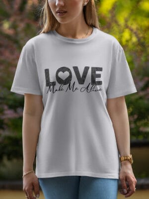 Female Printed Round Neck Half Sleeve T-Shirt-Love Me