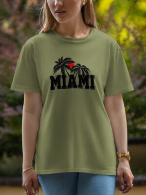 Female Printed Round Neck Half Sleeve T-Shirt-Miami