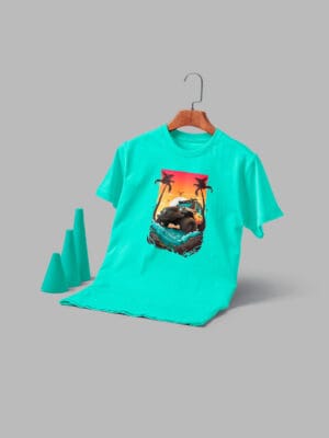 Men's Printed Round Neck Half Sleeve T-Shirt -Trees And Cars