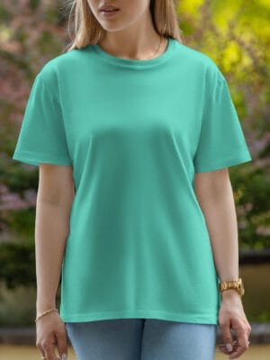 Female Round Neck Half Sleeve T-Shirt - Turquoise Blue