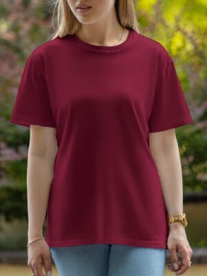 Female Round Neck Half Sleeve T-Shirt - Falu Red