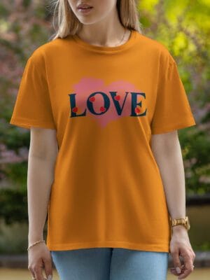 Female Printed Round Neck Half Sleeve T-Shirt-2d Love