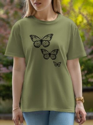 Female Printed Round Neck Half Sleeve T-Shirt-3 Butterfly