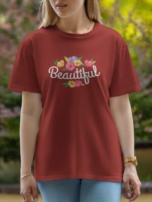 Female Printed Round Neck Half Sleeve T-Shirt-Beautiful