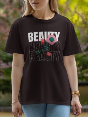 Female Printed Round Neck Half Sleeve T-Shirt-Beauty