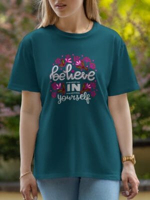 Female Printed Round Neck Half Sleeve T-Shirt-Behave in yourself