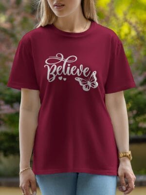 Female Printed Round Neck Half Sleeve T-Shirt-Believe