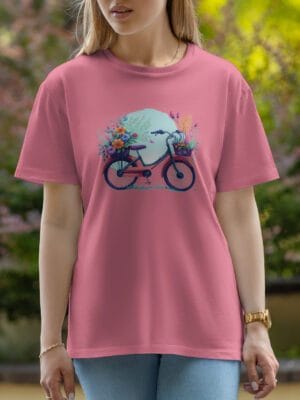 Female Printed Round Neck Half Sleeve T-Shirt-Cycle