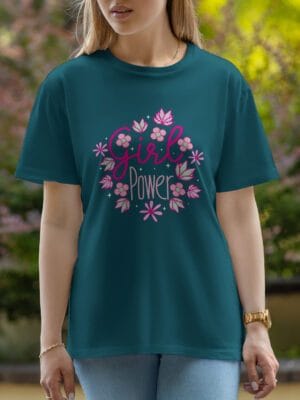 Female Printed Round Neck Half Sleeve T-Shirt-Girl power