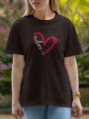 Female Printed Round Neck Half Sleeve T-Shirt-Love