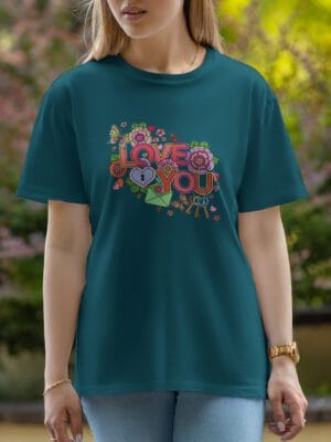 Female Printed Round Neck Half Sleeve T-Shirt-Love you