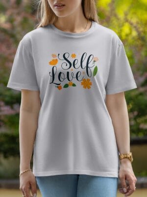 Female Printed Round Neck Half Sleeve T-Shirt-Self love