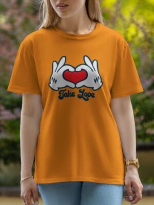 Female Printed Round Neck Half Sleeve T-Shirt-Take love